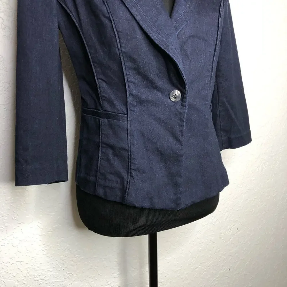 WHBM dark blue denim blazer jacket size 4